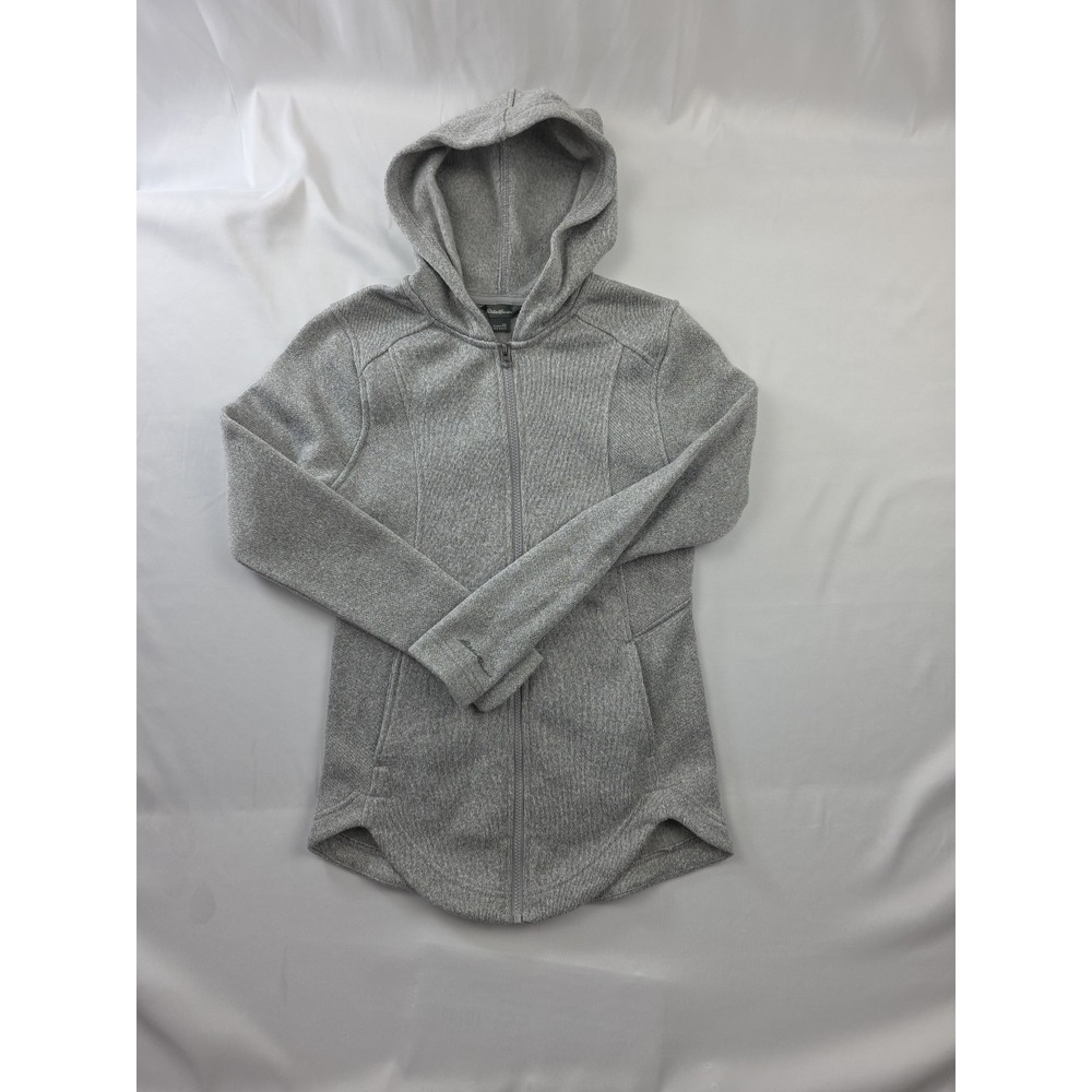 Eddie Bauer Hoodie Jacket Womens XS Light Gray Full Zip Sweater Fleece